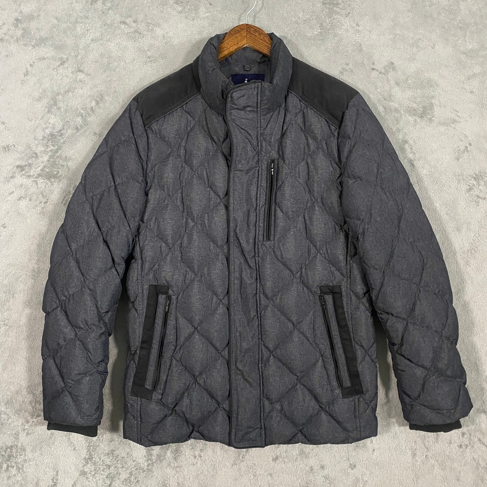 Hazzys Puffer Jacket Sz 100/L Grey Quilted Down Insulated Warm Gorpcore Urban